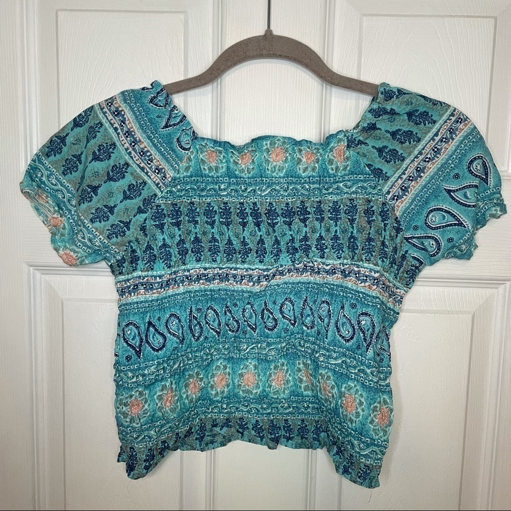 Nevada Y2K Printed Smocking Ruched Top Small - Picture 3 of 5